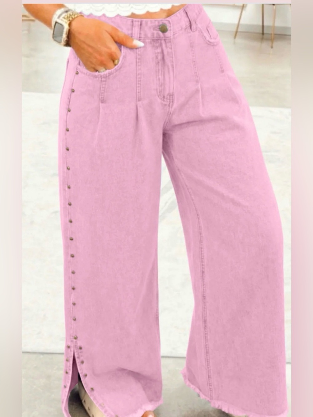 Pol Studded In Pink Split Jeans